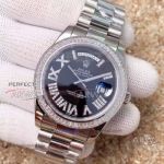 Replica Rolex Day Date Diamond Bezel Watch Black Roman Diamond Dial